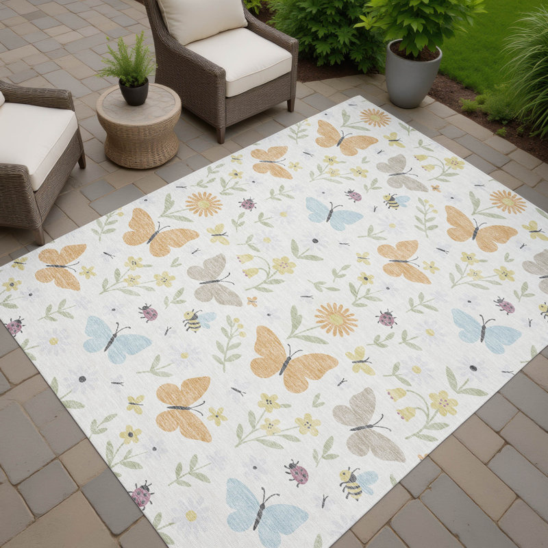 Machine Washable Indoor/Outdoor Chantille ACN2618 Kids Rug, Ivory, 8' x 10'