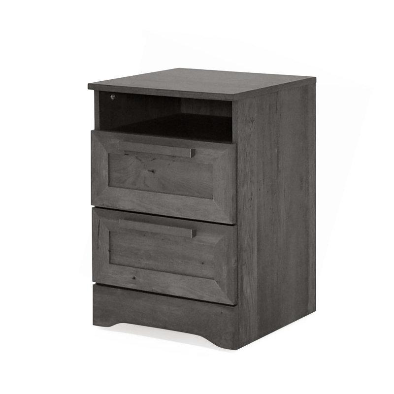 Table de chevet 2 tiroirs avec tablette, Gris