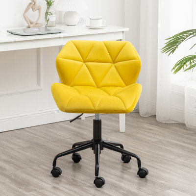 Diamond Office Chair In Charming Yellow - Adjustable Swivel, Velvet Seat Cover, Lift, Metal Base, Smooth With Swivel Fabric, Comfortable Foam Cushion,