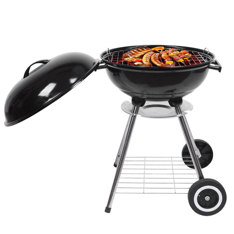 18-inch Apple Charcoal Stove - Enamel-coated Furnace Body, Galvanized Steel, 15cm White Side Wheels With Ash Catcher For Camping Barbecue