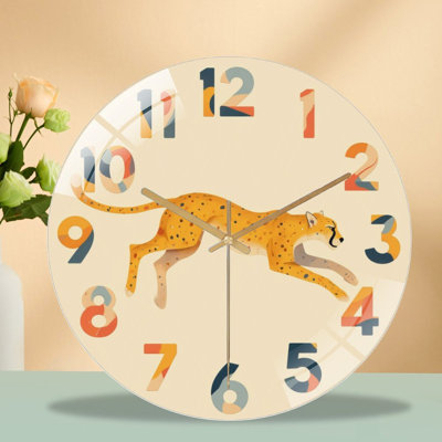 Horloge murale décorative guépard pour bureau personnel - Horloge murale moderne en verre 12 po