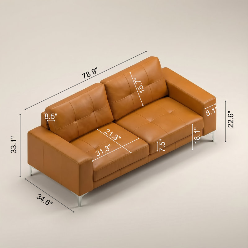 Ensemble de salon en cuir véritable 3 pièces Webster, Orange