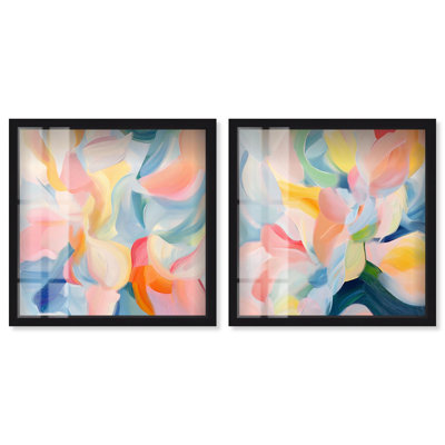 Lustrous Brushstrokes Duo Shadowbox Print Modern Wall Decor Set by Art Remedy, Black Frame, 20 x 20