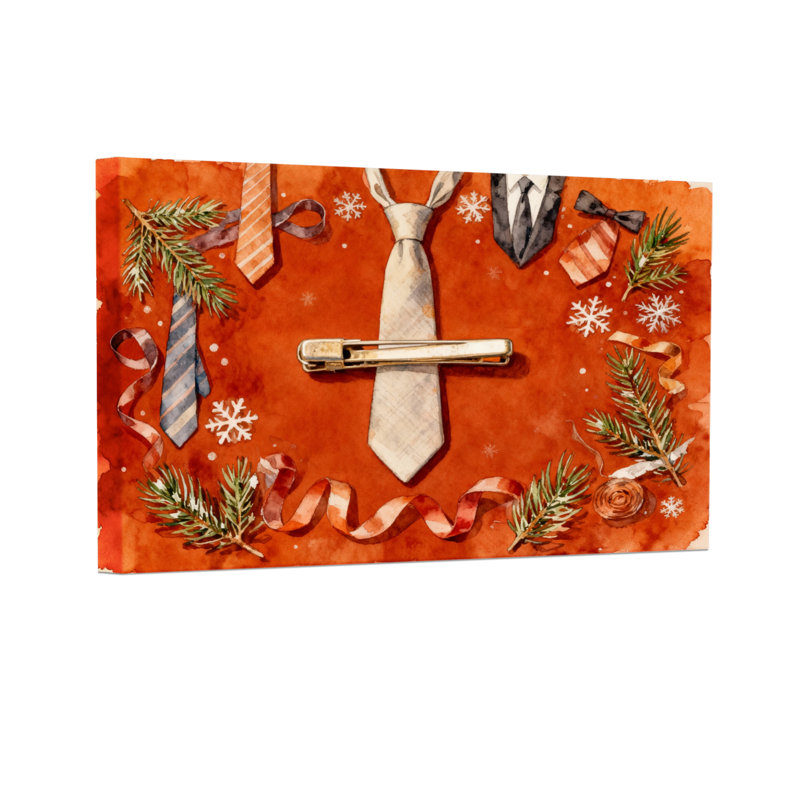 Ensemble de 3 impressions sur toile de Noël, rubans de pin, flocons de neige et fond orange, H 12 po x l 18 po