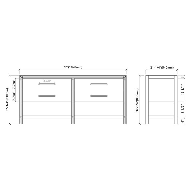 Base de meuble-lavabo double 72 po seulement, Gris pierre