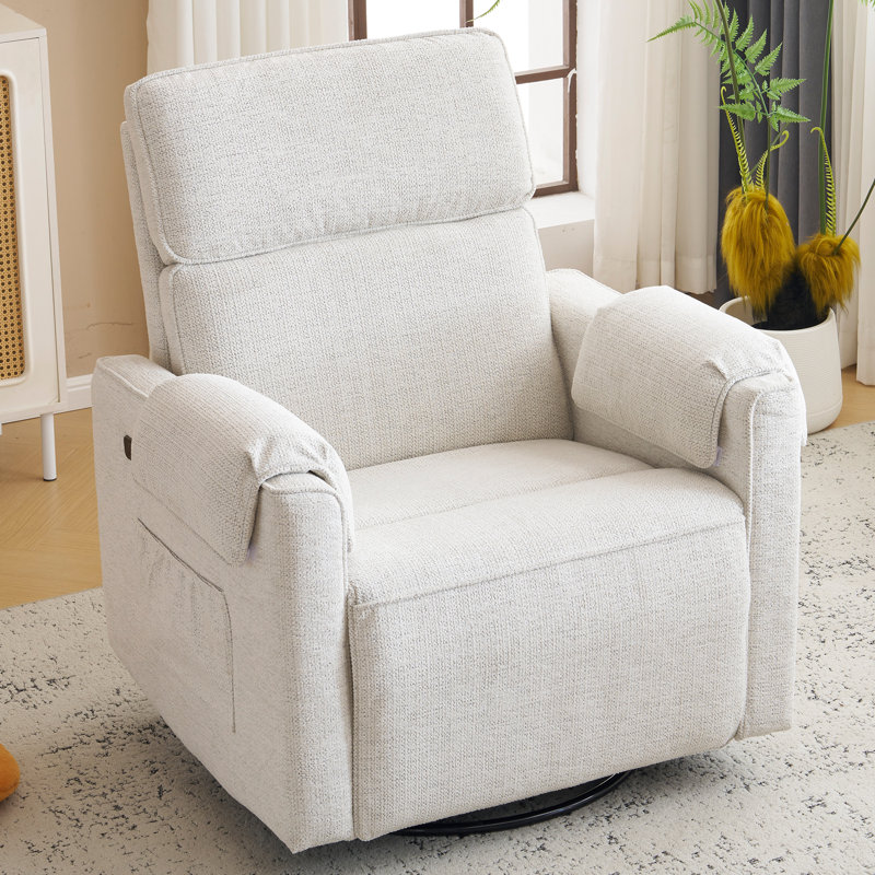 Fauteuil inclinable électrique surdimensionné Veya, fauteuil à bascule pivotant extra large de 66 cm avec appui-tête réglable, fauteuil à bascule en chenille pour chambre d'enfant avec accoudoirs rembourrés, ports USB, blanc