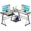 Bureau de coin en L en verre trempé Bureau de jeu en métal robuste avec cadre en métal et plateau d'ordinateur
