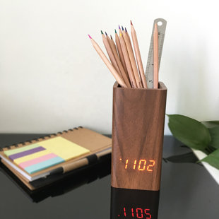 Horloge de bureau à DEL avec porte-manteau - brun
