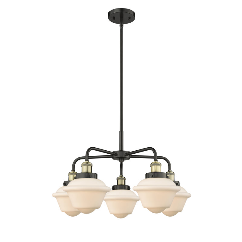 Grourke 5 - Light Glass Dimmable Chandelier, Matte White, Black Antique Brass