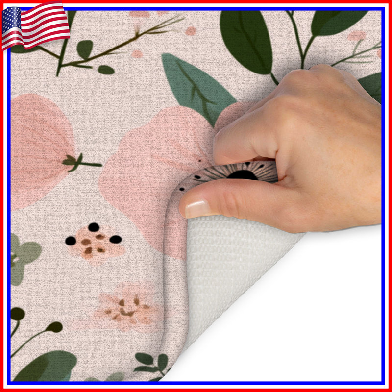 Flowers Bath Mat Floral Bathroom Decor Bohemian Boho, Single - 17" L x 24" W, Pink Floral 2