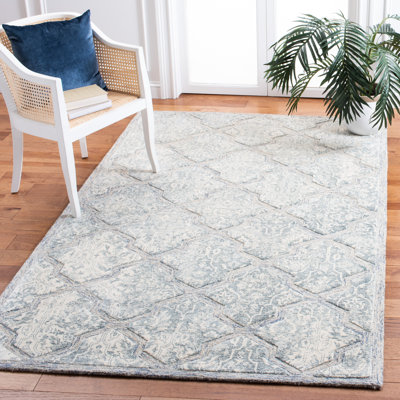 Tapis bleu / ivoire en laine / viscose touffeté à la main Restoration