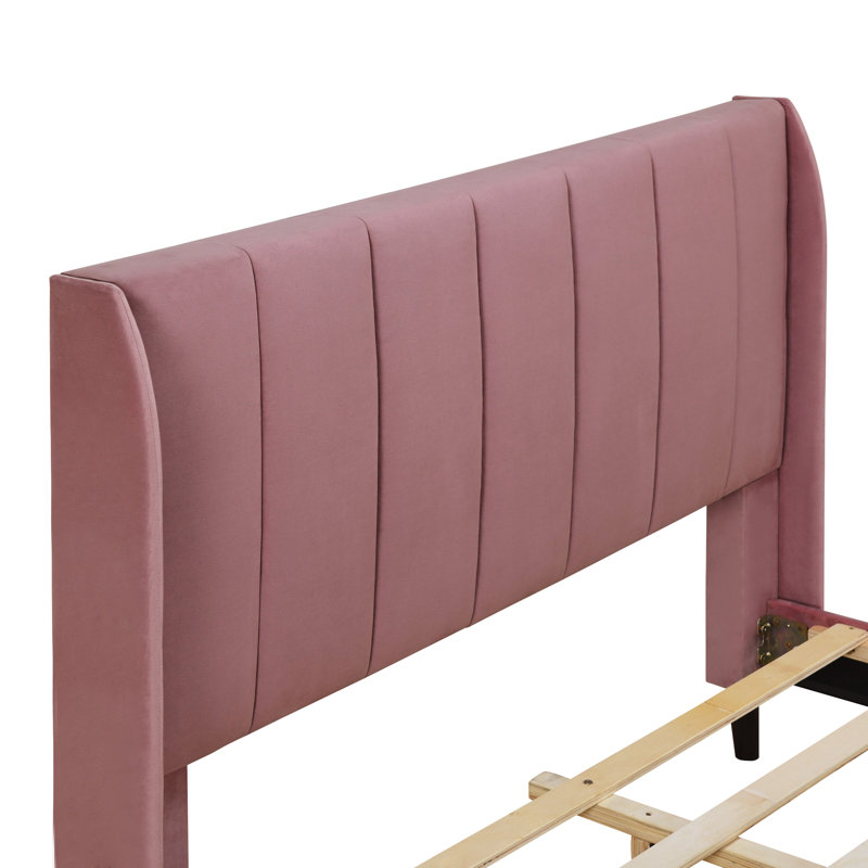 Lit plateforme tapissier, velours, Rose, Lit double