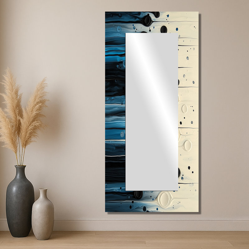 Vague noire et blanche, volcan rythmique II - art mural miroir décoratif, 28 po x 60 po