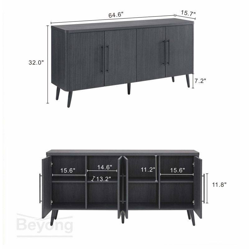 Buffet cannelé 65 po gris anthracite, Gris anthracite