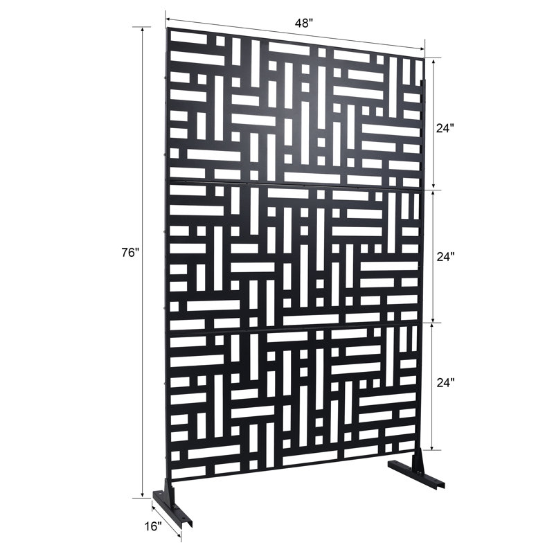Metal Outdoor Privacy Screen, 76" H x 48" W x 16" D, Noir