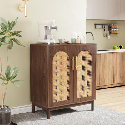 59" Rattan Dark Brown Wood Yellow Sideboard Buffet Cabinet (Set Of 2)