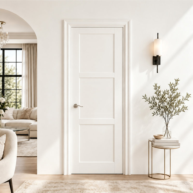 Porte intérieure à 3 panneaux avec cadre en MDF blanc avec charnières et poignée verrouillable, 18 po x 80 po, Oui