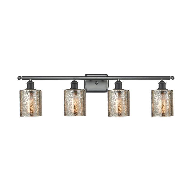 Éclairage de salle de bain à intensité variable 4 lumières Leilani, Noir mat, Ampoule incandescente rétro de 60 watts