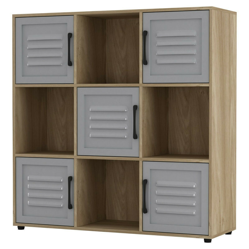 Bernward 90.5 cm H x 89 cm W Cube Bookcase, Oak/Grey