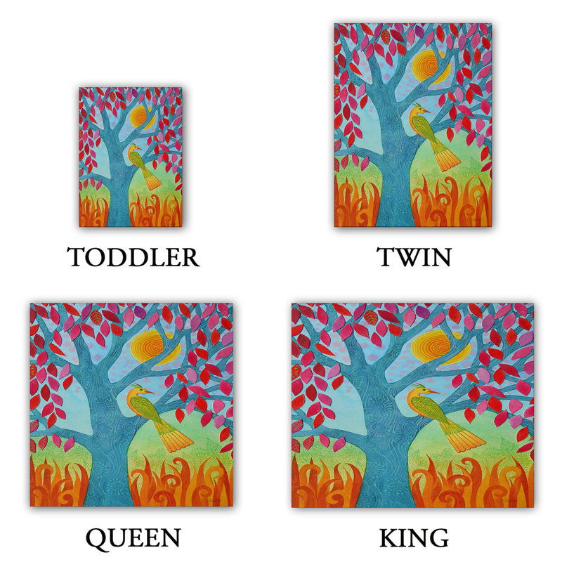Ensemble de housse de couette oiseau dans un arbre à feuilles, Housse de couette grand + 2 taies décoratives