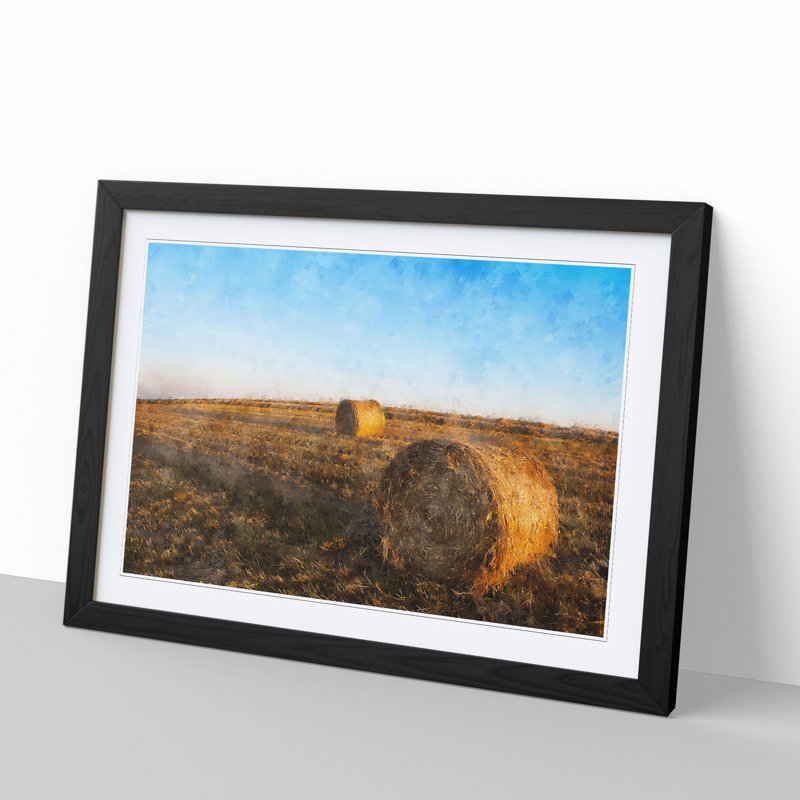 Hay Bales on a Field - Picture Frame Graphic Art, Black Framed, 36cm H x 48cm W x 2cm D