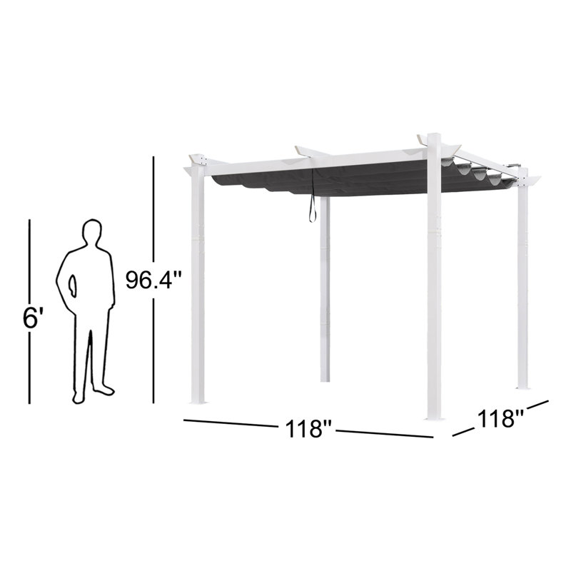 PURPLE LEAF 10' x 10' Outdoor Retractable Pergola White Heavy-Duty Aluminum Pergola Patio Metal with Double Sun Shade Canopy for Gardens Deck Backyard, Gray