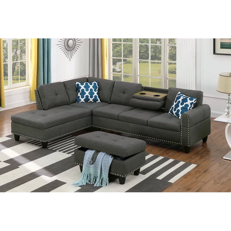 98" Wide Left Hand Facing Sofa & Chaise With Ottoman