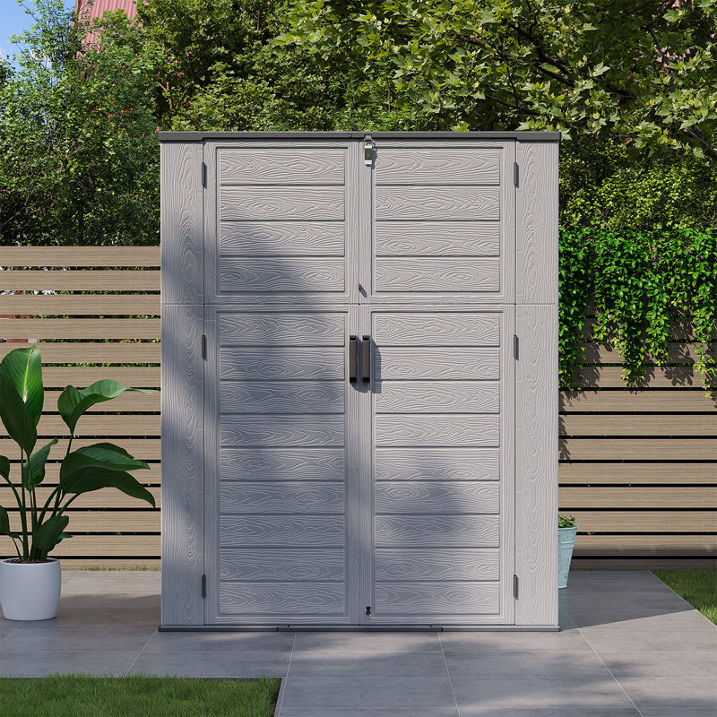 4.7’ W X 2.2’ D Outdoor Resin Vertical Tool Shed, Storage Shed, Durable Garbage Shed For Garden Patio Furniture And Yard Tools
