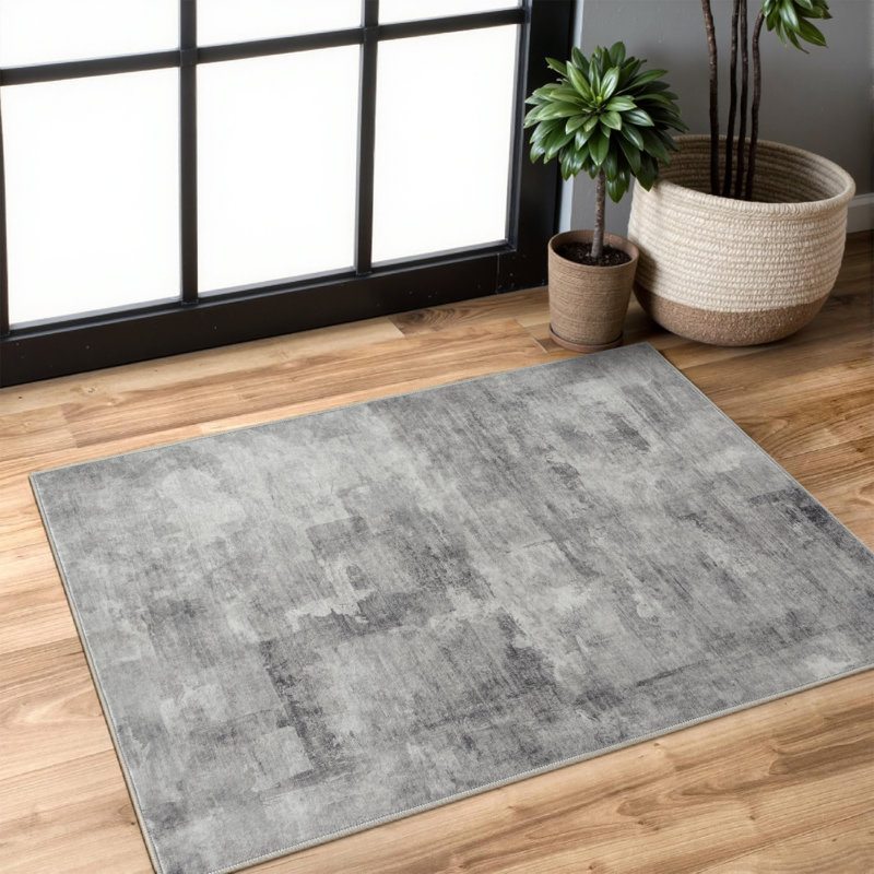 Tapis abstrait lavable à la machine avec envers antidérapant Amott, Rectangulaire 2 pi x 3 pi, Gray, 0.28"