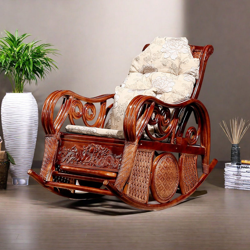 Chaise berçante en rotin décontractée Balcon, Châtaigne