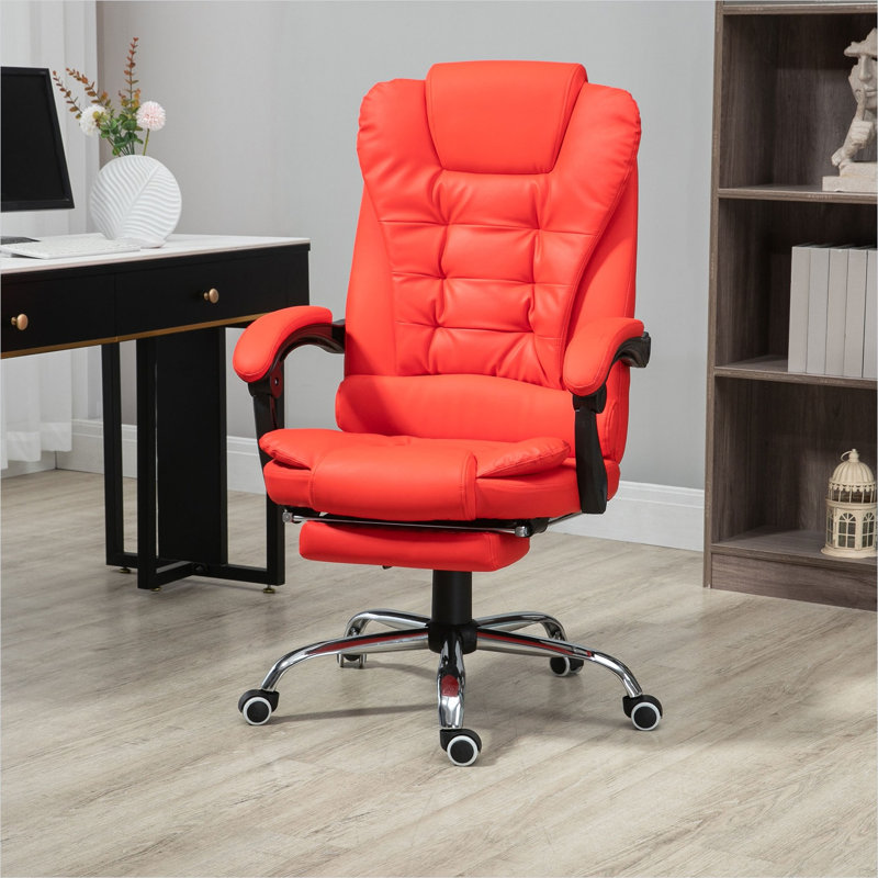 Améliorez votre bureau à domicile avec un fauteuil de direction aux tons rouges avec un rembourrage en mousse moelleuse et un dossier inclinable avec repose-pieds