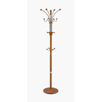 73" Tall Chrome and Wood Coat Rack