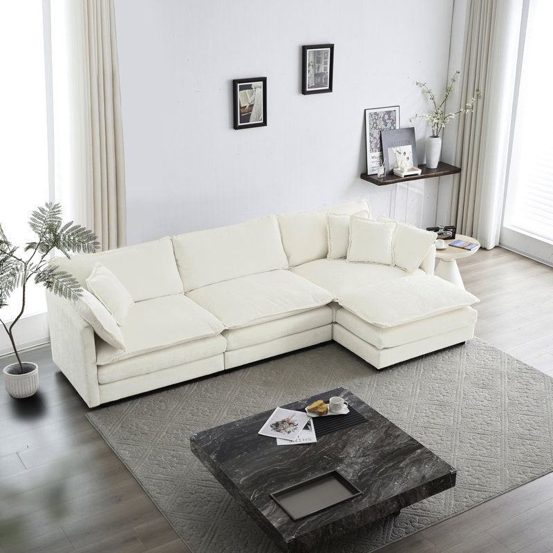 Canapé modulaire surdimensionné en chenille avec - Elegant Comfort White Comfortable Soft, Blanc