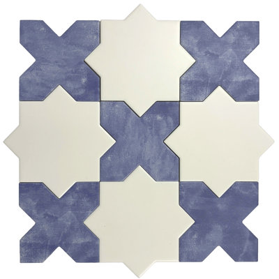 Siena 5 in. White Star with Cornflower Blue Cross Matte Ceramic Wall and Floor Tile (10.76 sq ft/case) - 54 Pack