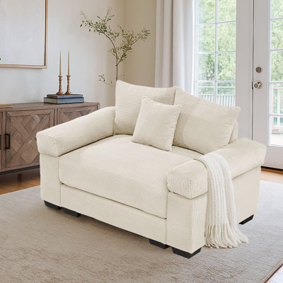 Fauteuil surdimensionné en velours côtelé avec 3 coussins décoratifs, accoudoirs souples et coussin à rebond élevé