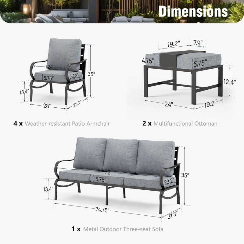 Ensemble de conversation pour patio Elyne, Gris