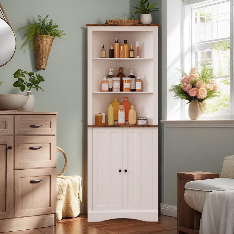 Armoire de rangement de coin autoportante 23,6 po x H 63 po, Blanc