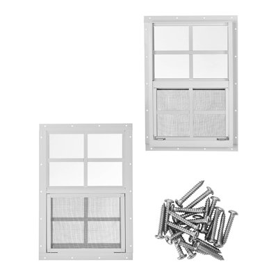 Fenêtre de rangement coulissante en aluminium 14 po x 21 po, écran en verre trempé et fibre de verre, châssis encastré résistant aux intempéries pour poulailler, garage, remise, installation facile