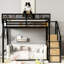 Lit mezzanine haut avec escalier, tablettes de rangement et garde-robe, lit double en métal, capacité de 350 lb, capacité, noir