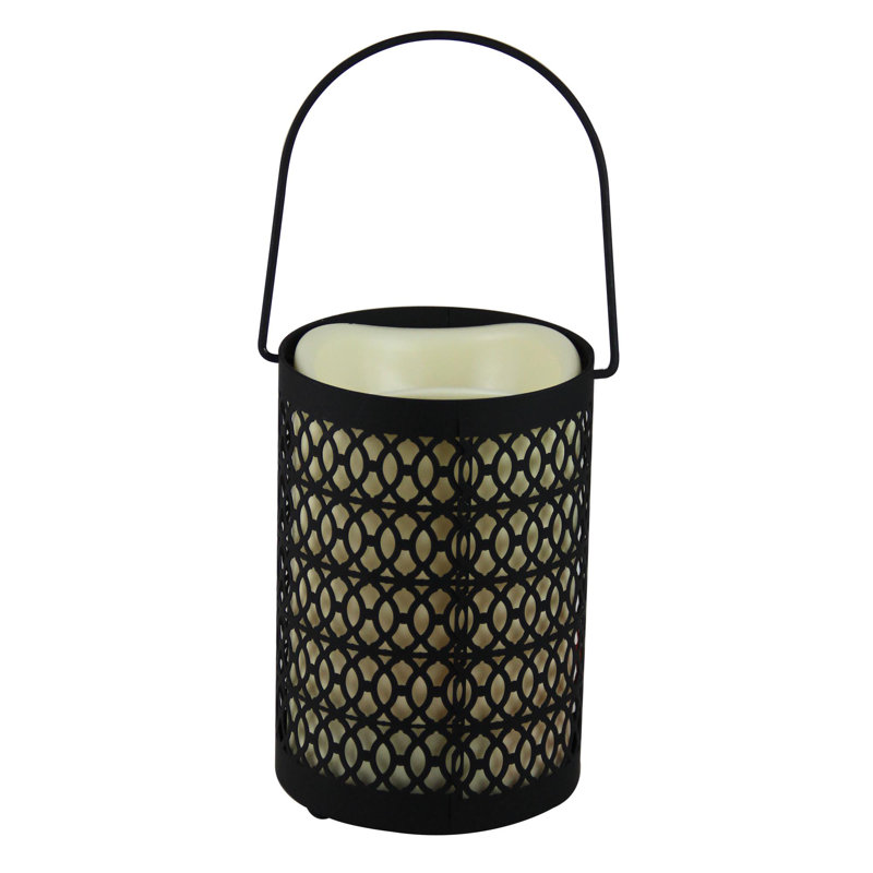 12" Black Opulent Battery Operated Indoor LED Candle Lantern with Timer