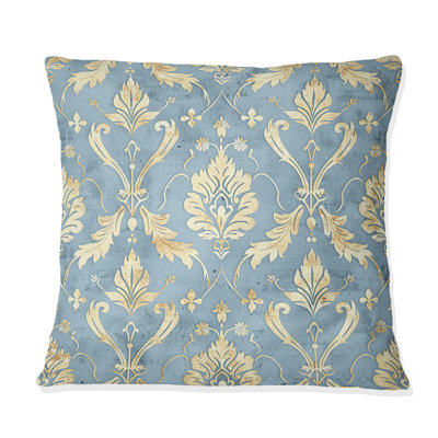 Blue Gold Damask Glamour Print I - Farmhouse Pillow