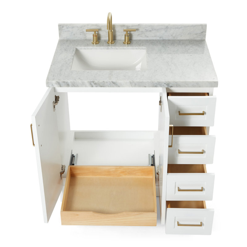ARIEL TAYLOR 37 IN LEFT OFFSET RECTANGLE SINK VANITY, White, Rectangle, Left 