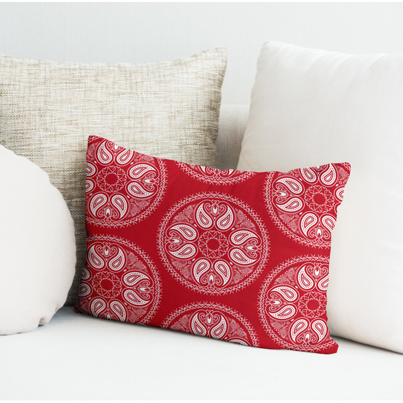 Paisley Outdoor Reversible Throw Pillow, Red