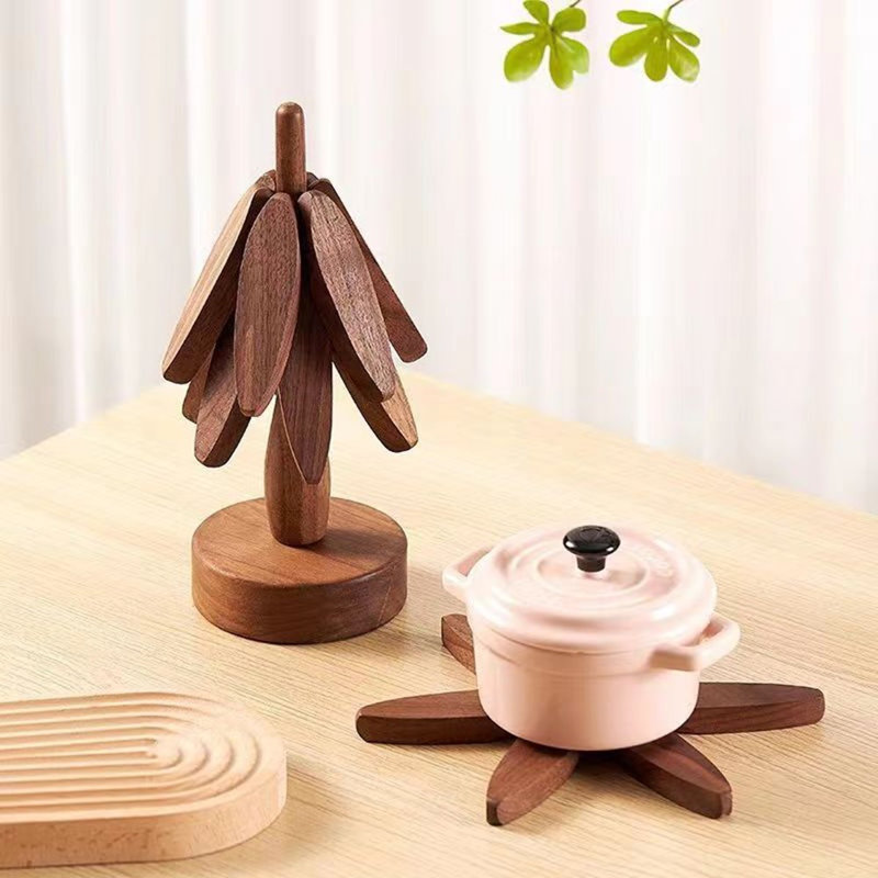 Walnut Finish Wooden Trivet with Stand and Handle