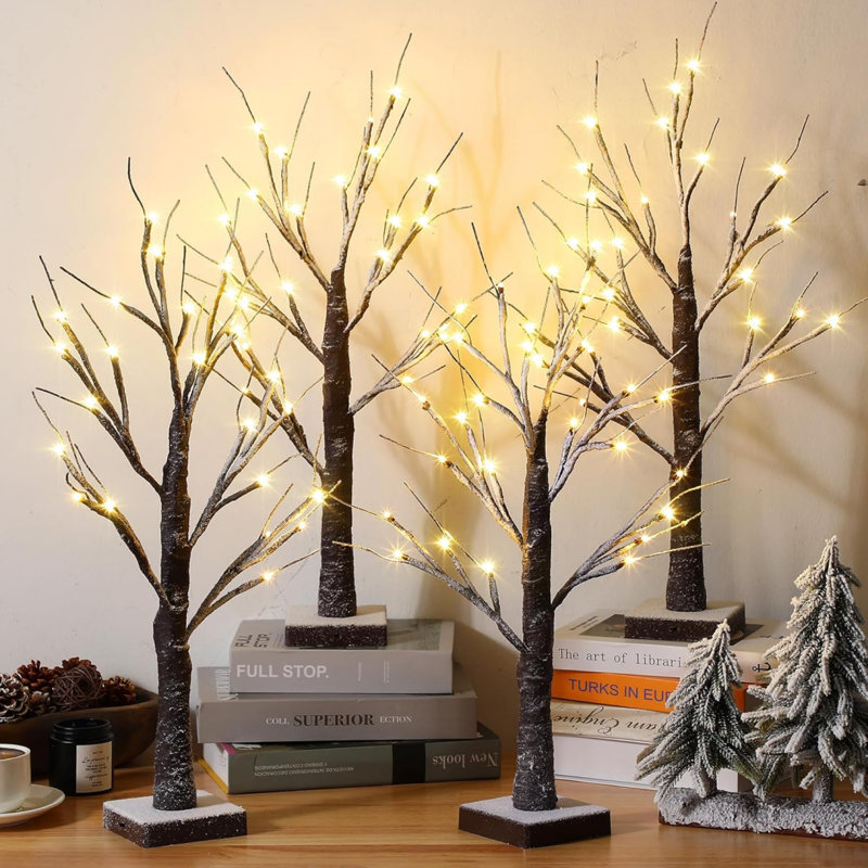 Lighted Birch Trees 18 Inch Artificial Warm Tabletop Birch Trees With LED Lights