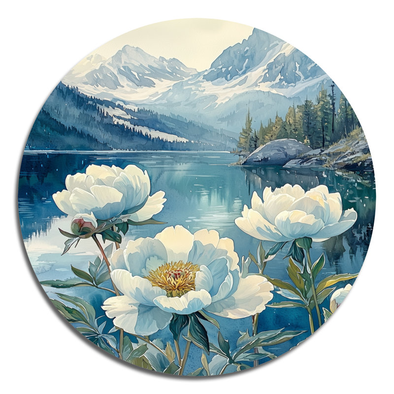 Shidler - pivoines, art mural rond en métal, H 16 po x l 16 po