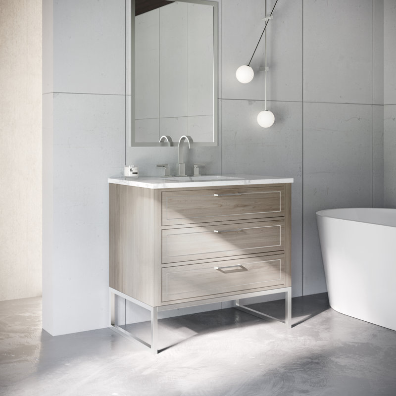 Markham 36'' Single Bathroom Vanity with Top, Cashmere Gray, Carrara Marble, Brushed Nickel