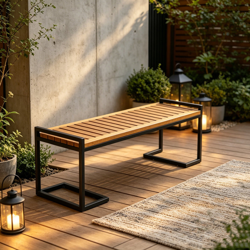 BANC EN BOIS ET MÉTAL, Teck