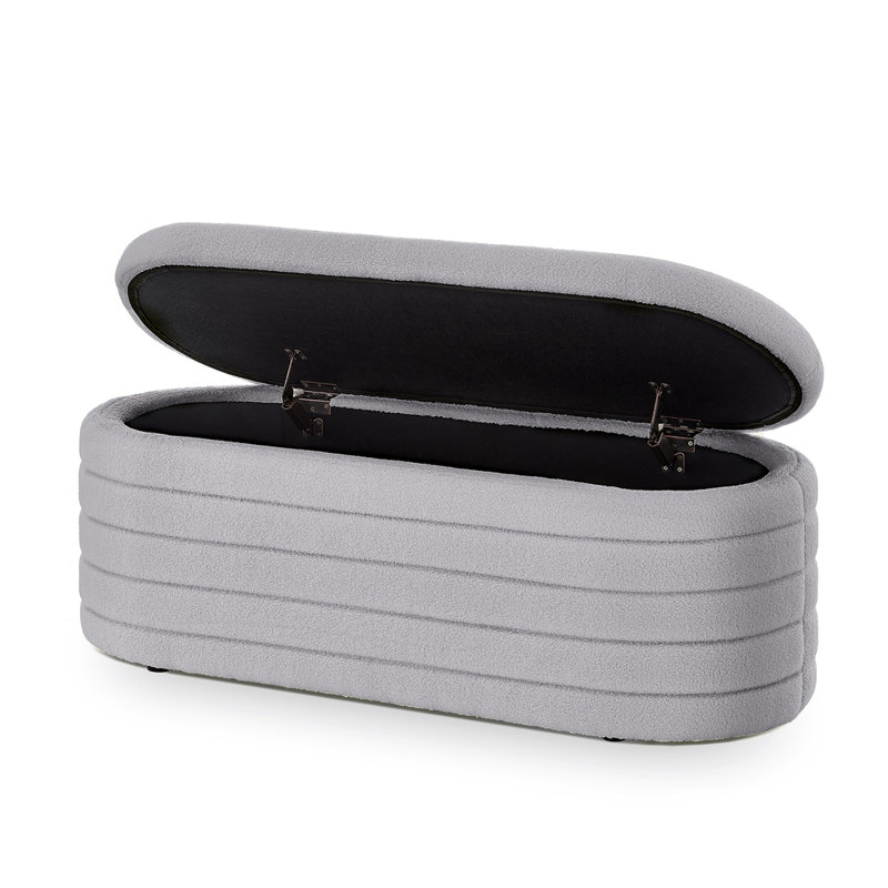 Modern Oval Storage Ottoman Bench, Gray