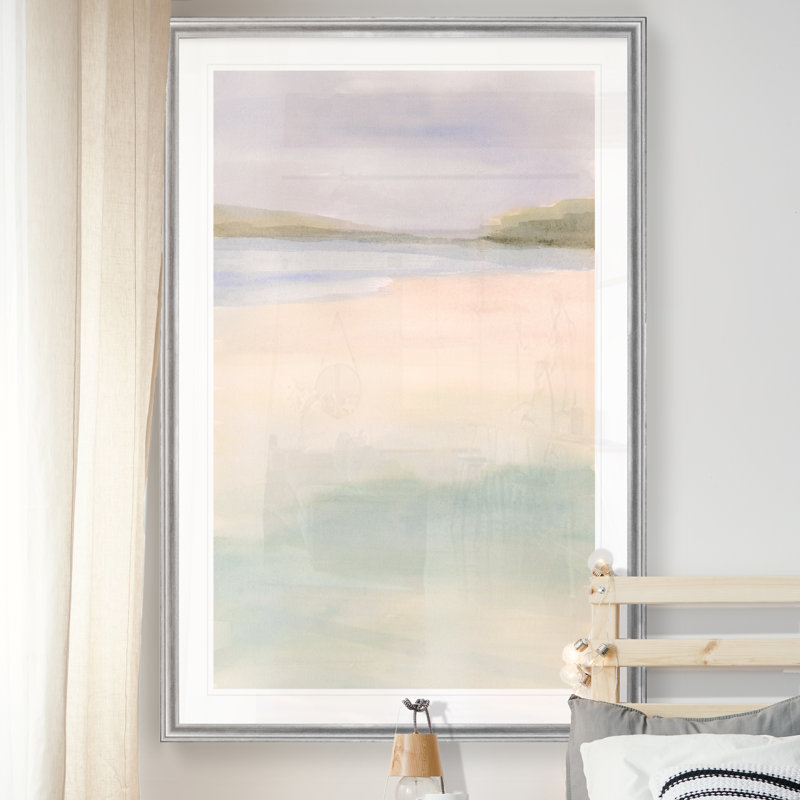 Island Calm I - Painting on Canvas, 30.5" H x 42.5" W x 1.5" D, Silver Framed
